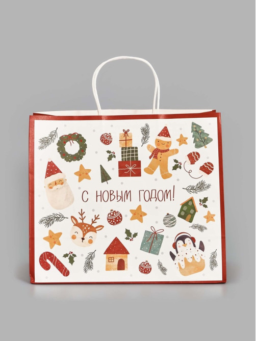 Пакет подарочный «Новогодние мечты», белый крафт, 32×28×15 см