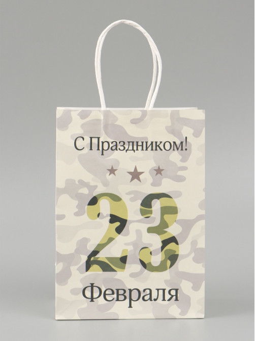Пакет подарочный крафт «С 23 Февраля!» 15×8×21 см