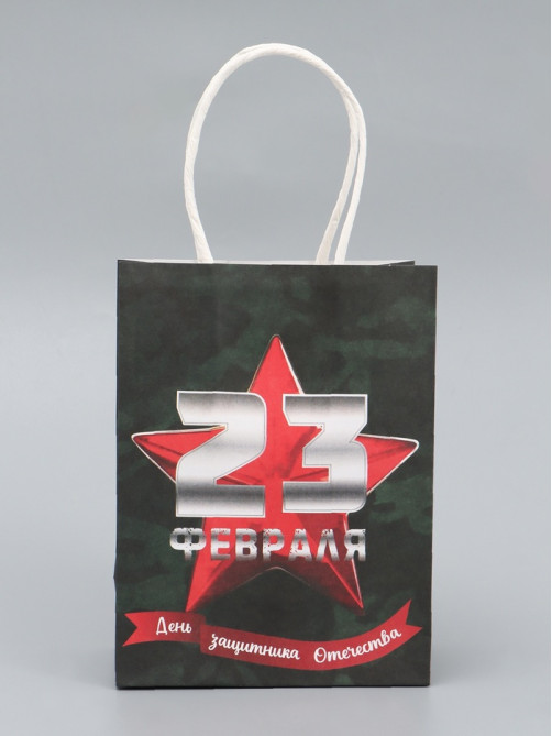 Пакет подарочный крафт «С 23 Февраля!» 12×6×16 См
