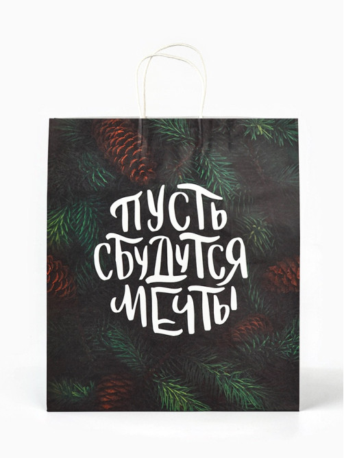 Пакет бумажный подарочный новогодний крафт «Сбудутся мечты» 32×17.5×37 см