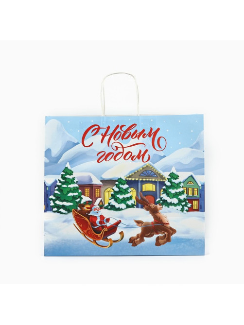 Пакет подарочный новогодний крафтовый «С Новым годом», 28×15×32 см
