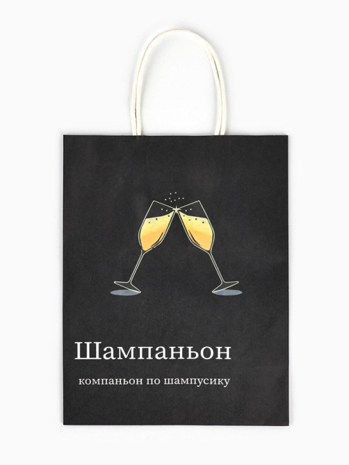 Пакет бумажный подарочный новогодний крафт, «Шампаньон», 27×21×11 см
