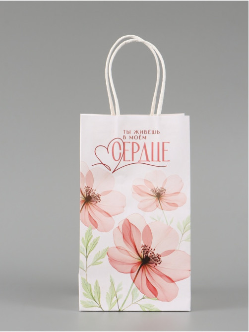 Пакет подарочный «Сердце», цветы, 12×21×9 см