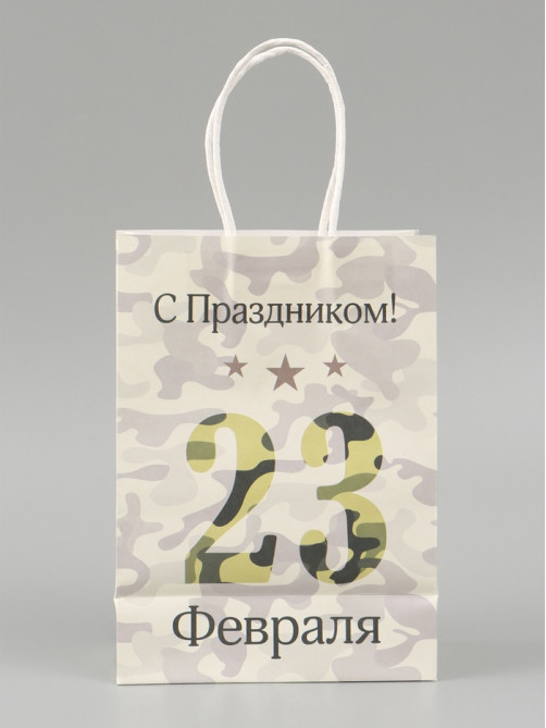 Пакет подарочный крафт «С 23 Февраля!» 15×8×21 см