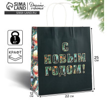 Пакет подарочный новогодний «С Новым годом», белый крафт, 22×25×12 см