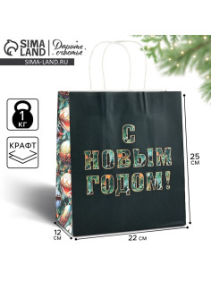 Пакет подарочный новогодний «С Новым годом», белый крафт, 22×25×12 см