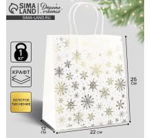 Пакет подарочный новогодний крафтовый «Снежинки», 22×25×12 см