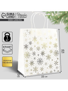 Пакет подарочный новогодний крафтовый «Снежинки», 22×25×12 см