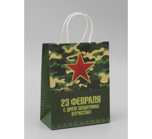 Пакет подарочный крафт «С 23 Февраля» 21×11×27 См