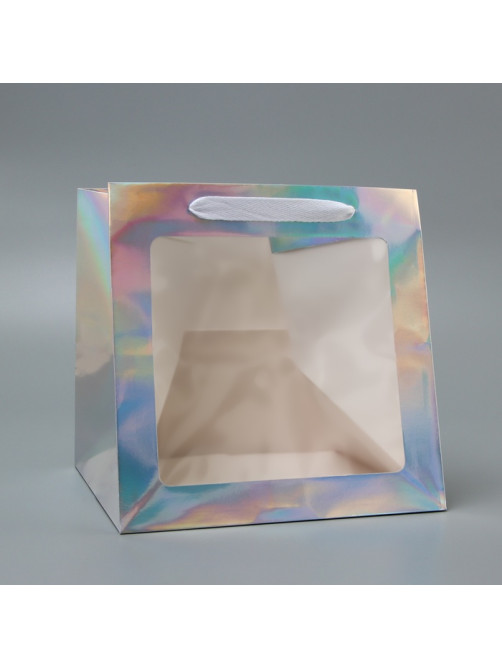 Пакет для торта и коробок, с квадратным дном и окном, голографический, 25×25×25 см