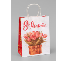 Пакет подарочный крафт «С 8 Марта!», 21×11×27 см