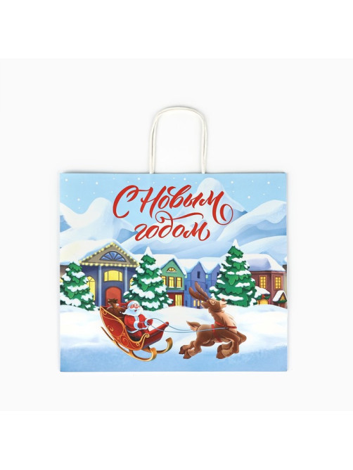 Пакет подарочный новогодний крафтовый «С Новым годом», 28×15×32 см