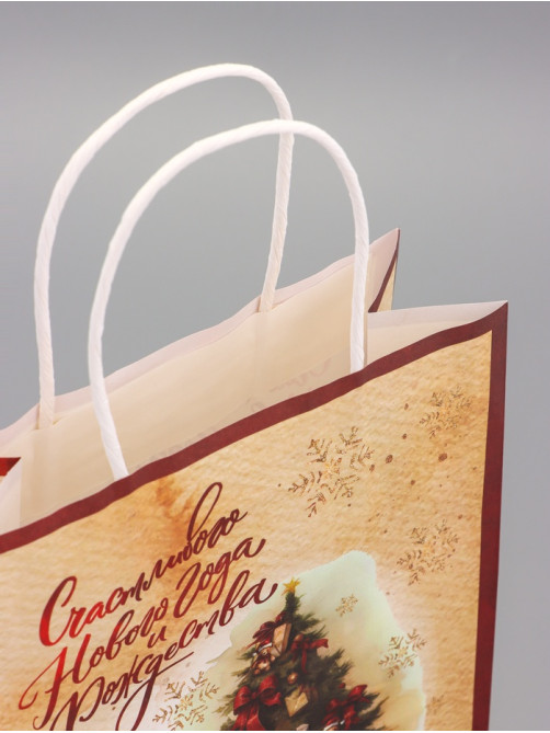 Пакет бумажный подарочный новогодний крафт «Счастливого Нового Года» 18×8×25 см