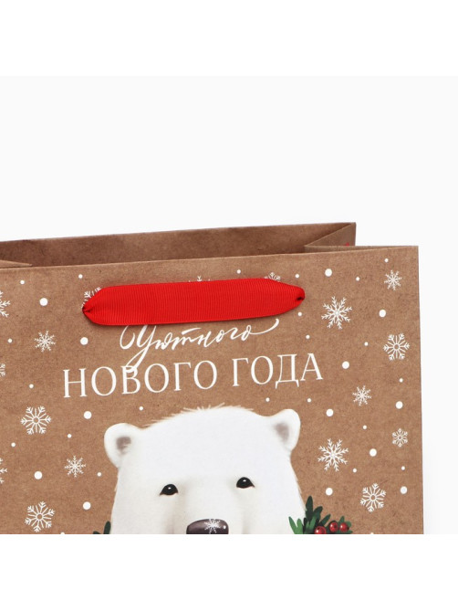 Пакет подарочный новогодний крафтовый квадратный «Уютного Нового года», 22×22×11 см