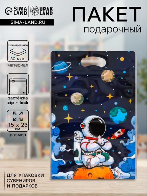 Пакет подарочный, с zip-lock застежкой, «Космонавт», 15×23±1 см