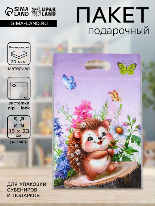 Пакет подарочный, с zip-lock застежкой «Ёжик», 15×23±1 см