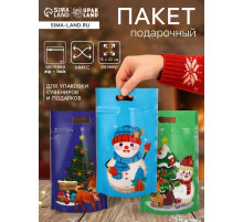 Пакет подарочный новогодний «Снеговик и его друзья», с zip-lock застежкой, МИКС, 15×22 см