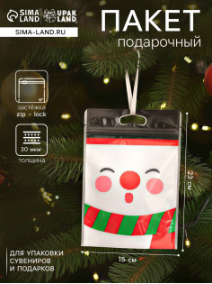 Пакет подарочный новогодний, с zip - lock застежкой, «Снеговик», 15×23±1 см