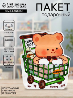 Пакет подарочный, с zip-lock застежкой «Корги» с окном, 16×18+3.5