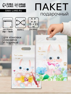 Пакет подарочный, с zip-lock застежкой, «Милые котики», 15×23±1 см
