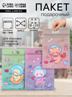 Пакет подарочный, с zip-lock застежкой, «Космическая история», 15×23±1 см МИКС
