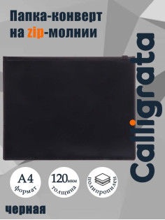 Папка-конверт на zip-молнии А4, 150 мкм, Calligrata, непрозрачная, черная