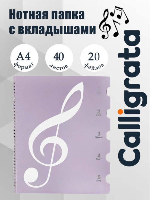 Нотная папка - 20 файлов 40 листов фиолетовая