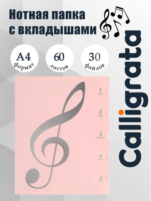 Нотная папка - 30 файлов 60 листов розовая
