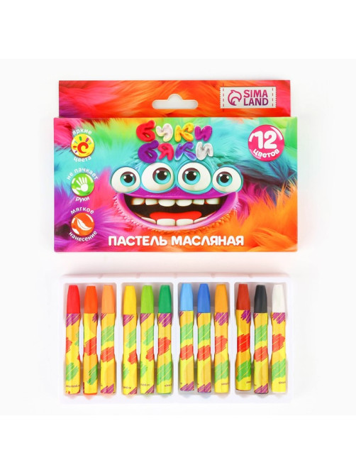 Масляная пастель 12 цветов мягкая в картонной коробке, европодвес