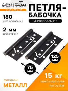 Петля-бабочка ТУНДРА, 125×75×2.0 мм, универсальная, без врезки, графит, 2 шт.