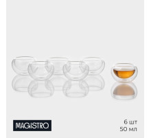 Пиалы с двойными стенками Magistro «Сакура», набор 6 шт.: 50 мл, стекло, прозрачные