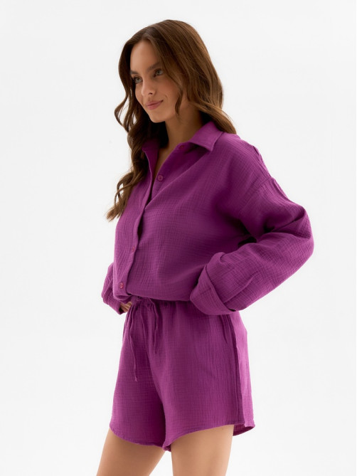 Пижама женская (рубашка, шорты) KAFTAN Basic, размер 52-54, сиреневая