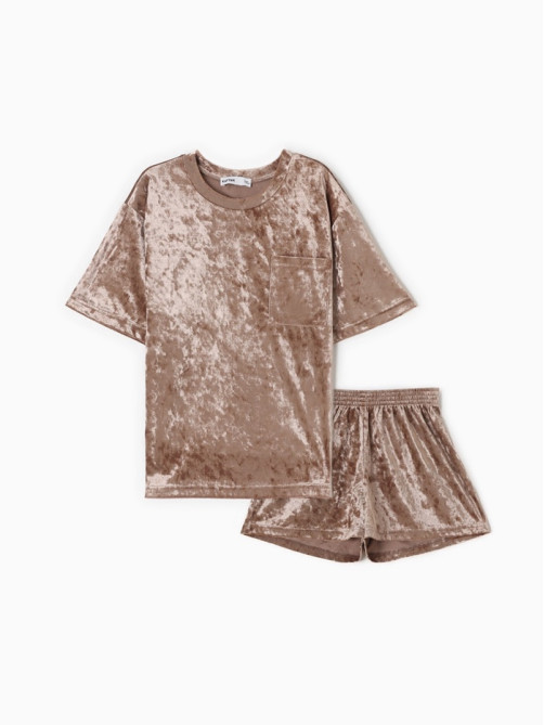 Пижама женская (футболка, шорты) KAFTAN Velvet, размер 40-42, кофейная