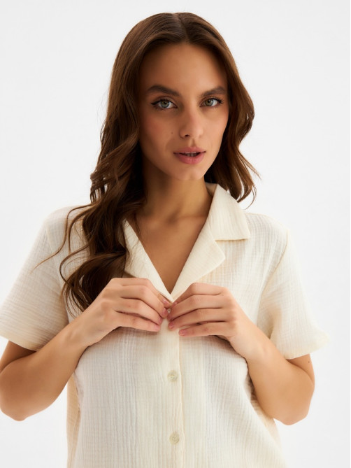 Пижама женская (рубашка, шорты) KAFTAN Basic, размер 44-46, молочная