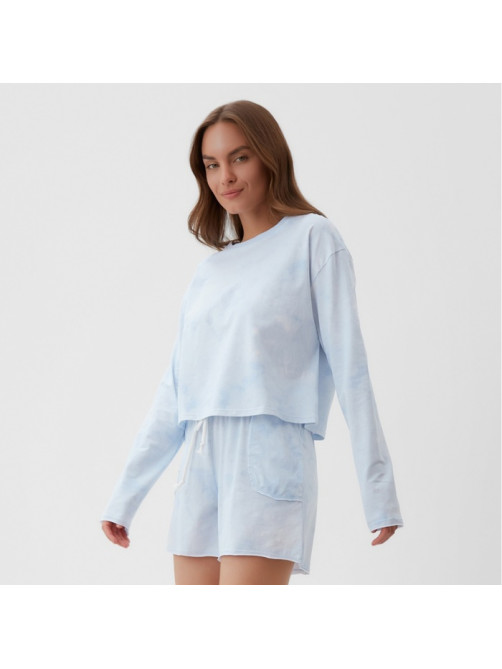 Пижама женская (лонгслив, шорты) KAFTAN, размер 40-42, голубая