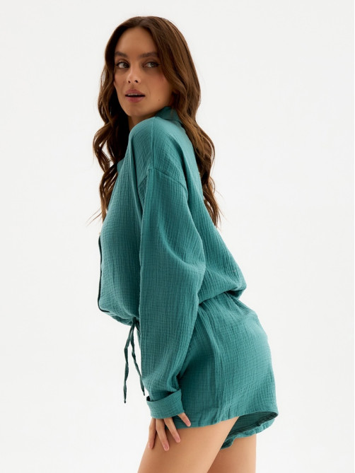 Пижама женская (рубашка, шорты) KAFTAN Basic, размер 44-46, зелёная