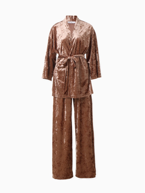 Костюм домашний женский (жакет, брюки) KAFTAN Velvet, размер 40-42, цвет кофейный