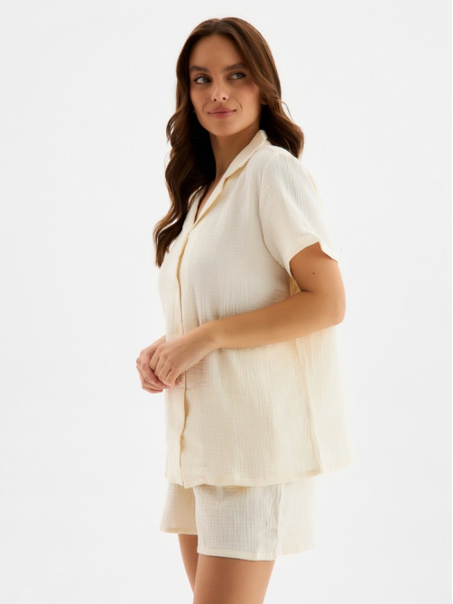 Пижама женская (рубашка, шорты) KAFTAN Basic, размер 40-42, молочная
