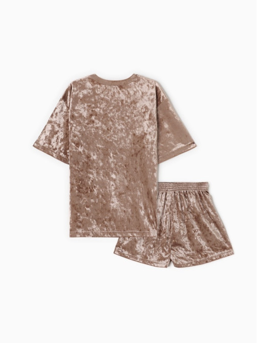 Пижама женская (футболка, шорты) KAFTAN Velvet, размер 40-42, кофейная