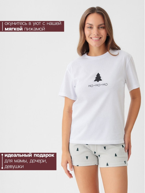 Пижама новогодняя женская (футболка, шорты) KAFTAN «Елки», размер 48-50