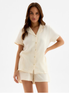 Пижама женская (рубашка, шорты) KAFTAN Basic, размер 40-42, молочная
