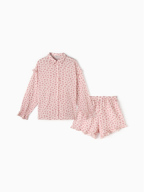 Пижама женская (рубашка, шорты) KAFTAN «Муслин: pink leopard», размер 48-50