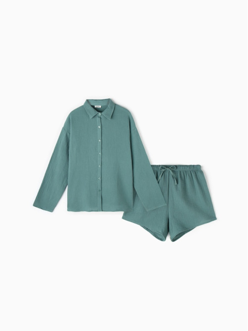 Пижама женская (рубашка, шорты) KAFTAN Basic, размер 44-46, зелёная