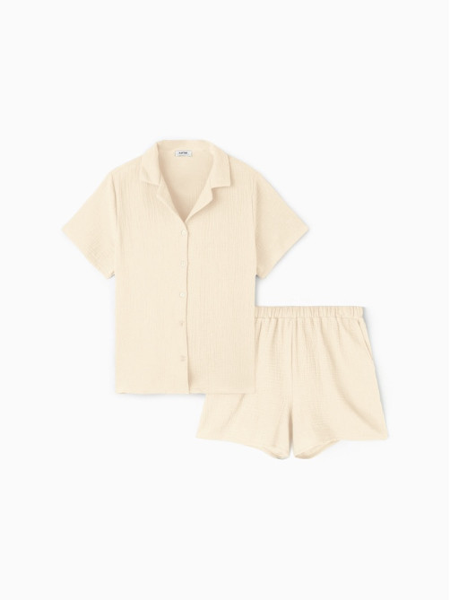 Пижама женская (рубашка, шорты) KAFTAN Basic, размер 48-50, молочная