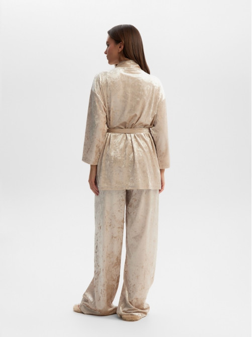 Костюм домашний женский (жакет, брюки) KAFTAN Velvet, размер 52-54, бежевый