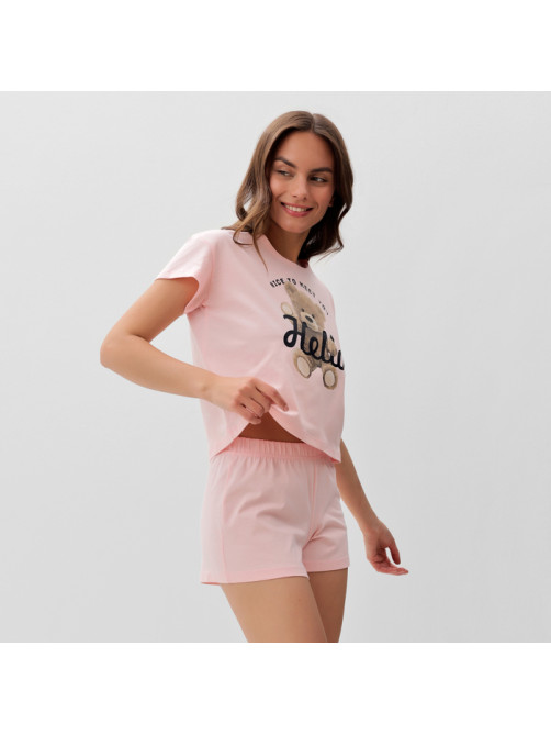 Пижама женская (футболка, шорты) KAFTAN Hello, размер 40-42, розовая