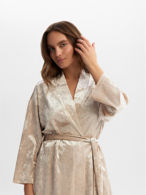 Костюм домашний женский (жакет, брюки) KAFTAN Velvet, размер 52-54, бежевый