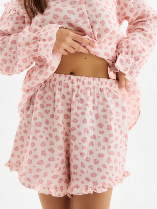Пижама женская (рубашка, шорты) KAFTAN «Муслин: pink leopard», размер 44-46