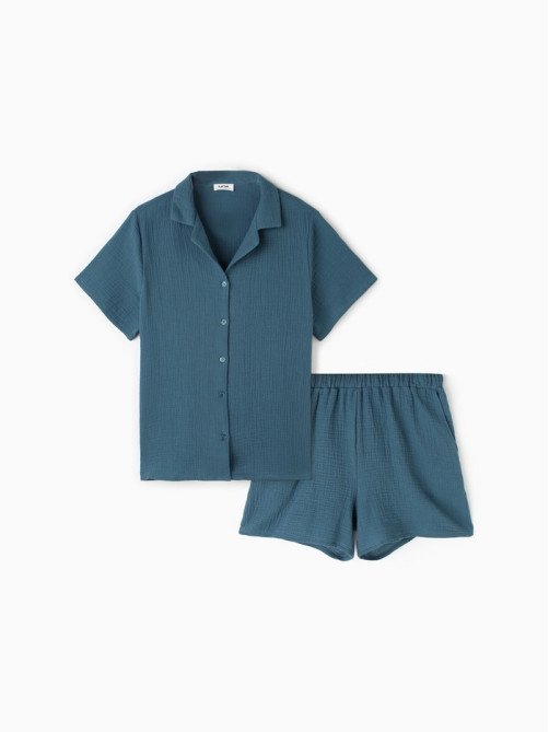Пижама женская (рубашка, шорты) KAFTAN Basic, размер 48-50, синяя