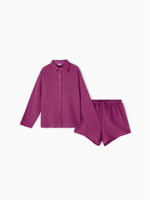 Пижама женская (рубашка, шорты) KAFTAN Basic, размер 48-50, сиреневая